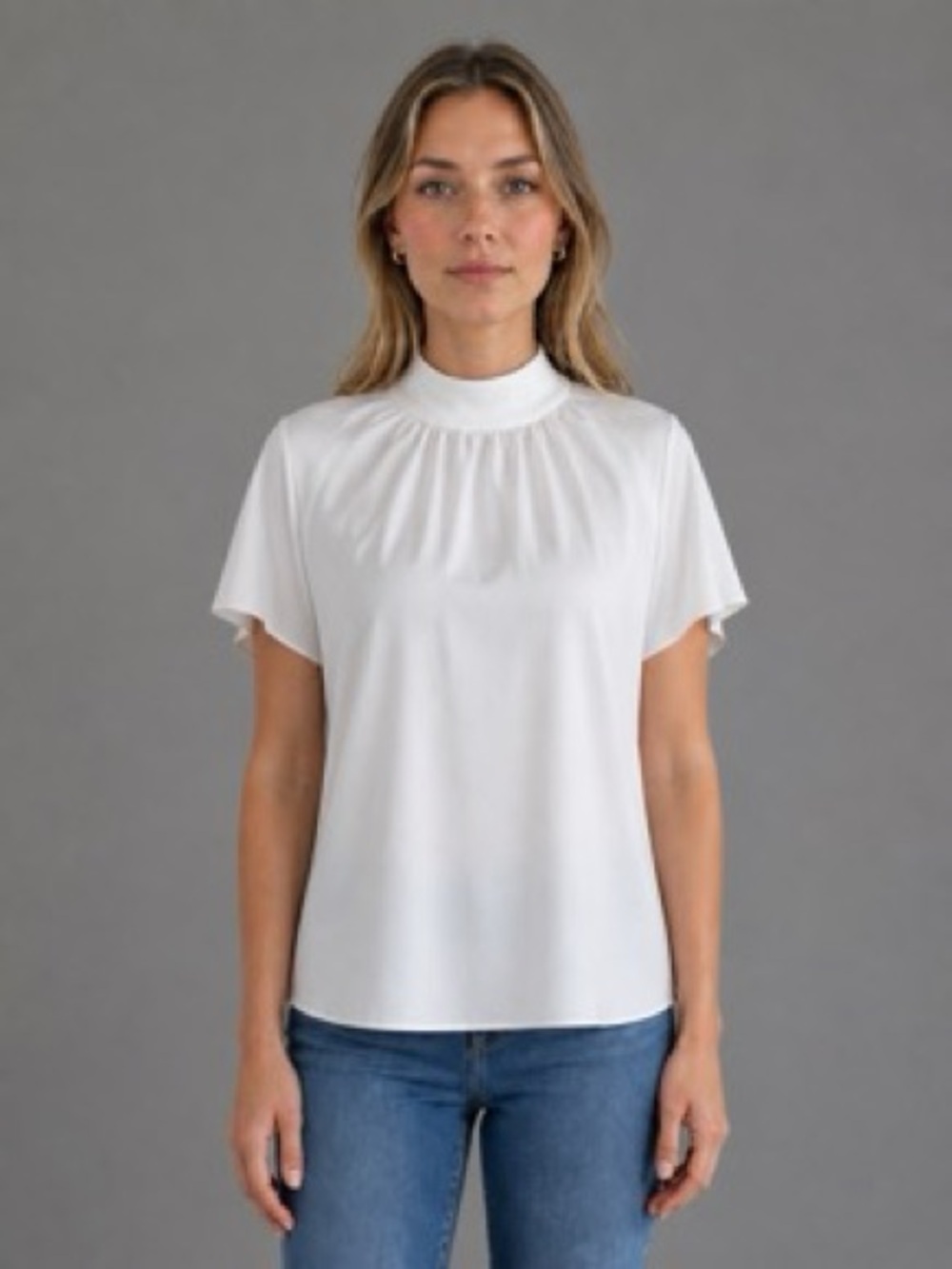 Nordstrom White/Cream Mock-Neck Flutter Sleeve Blouse